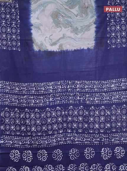 Batik cotton saree grey and navy blue with allover prints and batik printed border