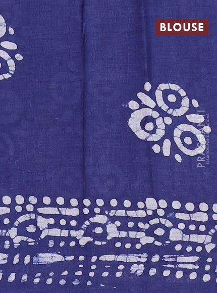 Batik cotton saree grey and navy blue with allover prints and batik printed border