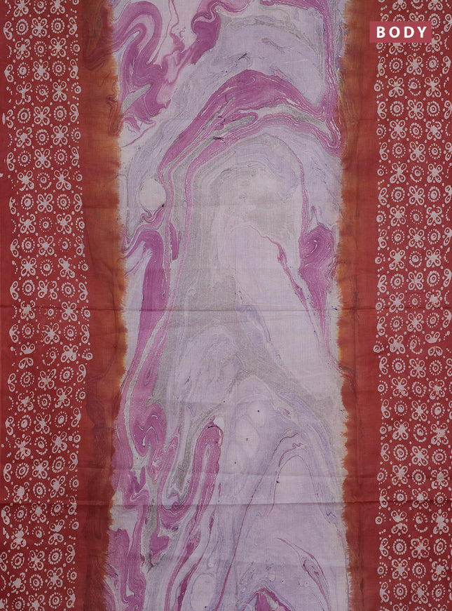 Batik cotton saree multi colour and pastel maroon with allover prints and batik printed border