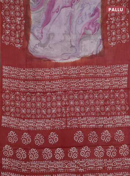Batik cotton saree multi colour and pastel maroon with allover prints and batik printed border