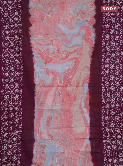 Batik cotton saree multi colour and wine shade with allover prints and batik printed border