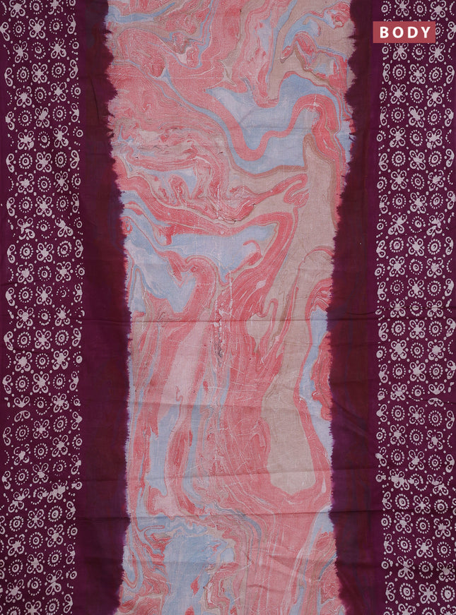 Batik cotton saree multi colour and wine shade with allover prints and batik printed border