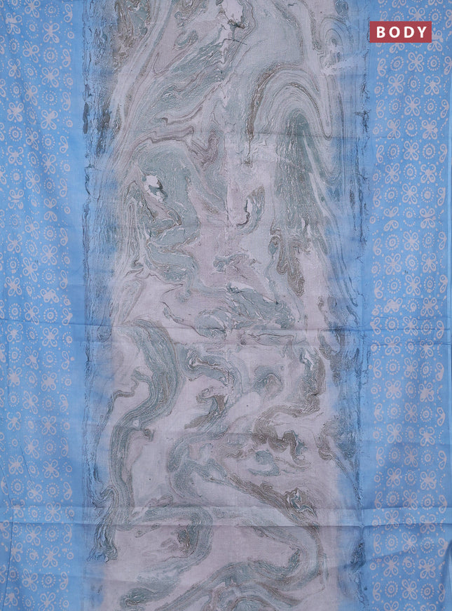 Batik cotton saree multi colour and pastel blue with allover prints and batik printed border