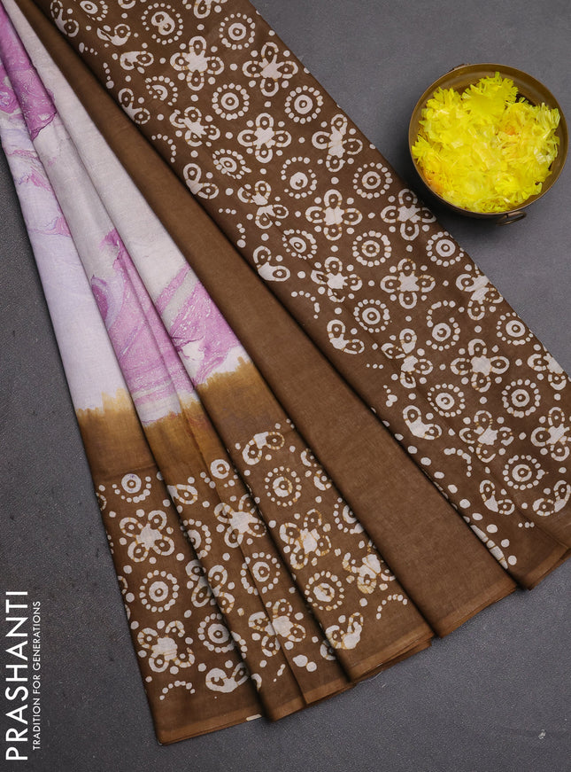 Batik cotton saree multi colour and mehendi green with allover prints and batik printed border