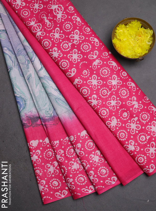 Batik cotton saree multi colour and pink with allover prints and batik printed border
