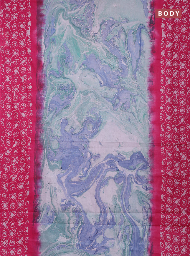 Batik cotton saree multi colour and pink with allover prints and batik printed border
