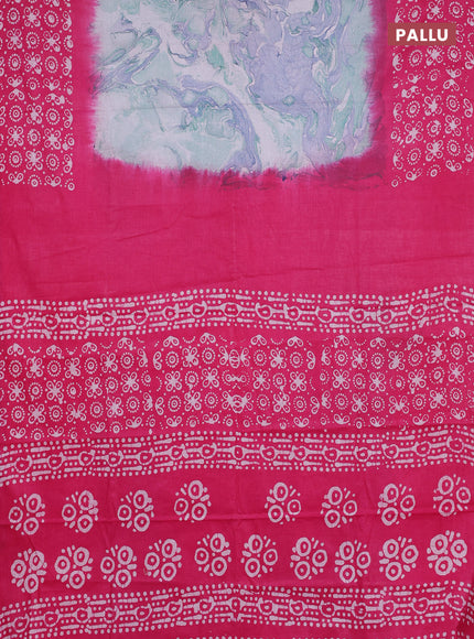 Batik cotton saree multi colour and pink with allover prints and batik printed border