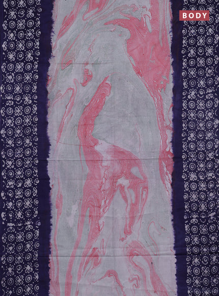 Batik cotton saree multi colour and navy blue with allover prints and batik printed border
