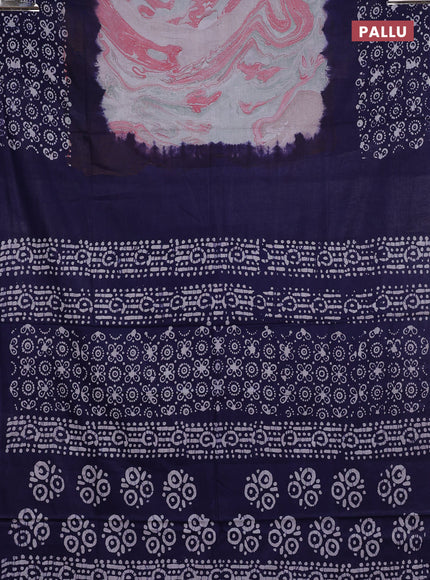 Batik cotton saree multi colour and navy blue with allover prints and batik printed border