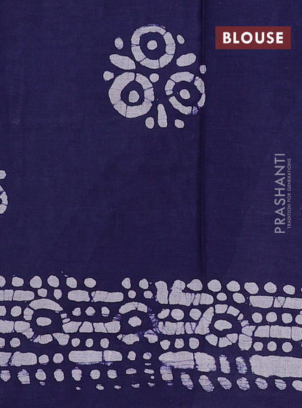 Batik cotton saree multi colour and navy blue with allover prints and batik printed border