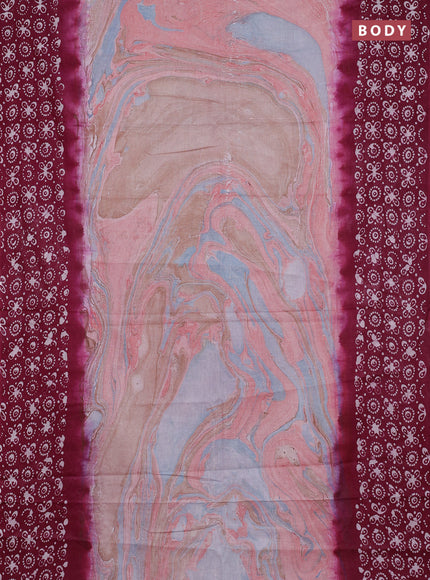 Batik cotton saree multi colour and wine shade with allover prints and batik printed border