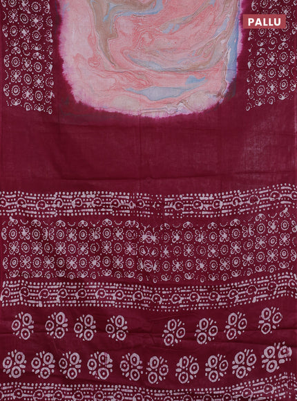 Batik cotton saree multi colour and wine shade with allover prints and batik printed border