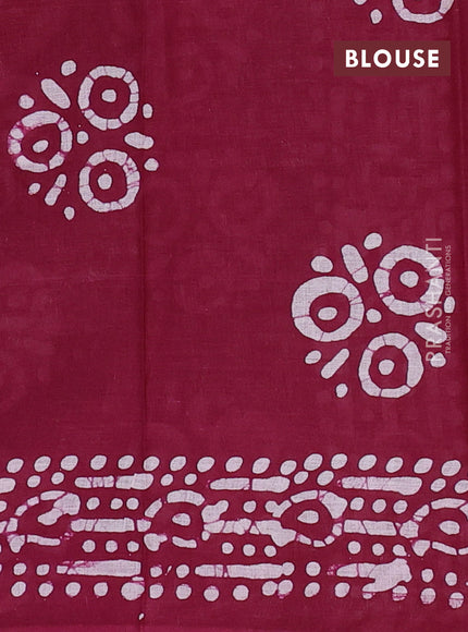 Batik cotton saree multi colour and wine shade with allover prints and batik printed border