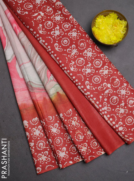 Batik cotton saree multi colour and rust shade with allover prints and batik printed border