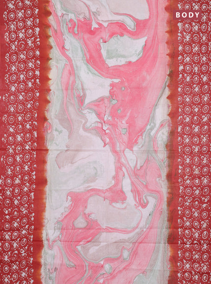 Batik cotton saree multi colour and rust shade with allover prints and batik printed border