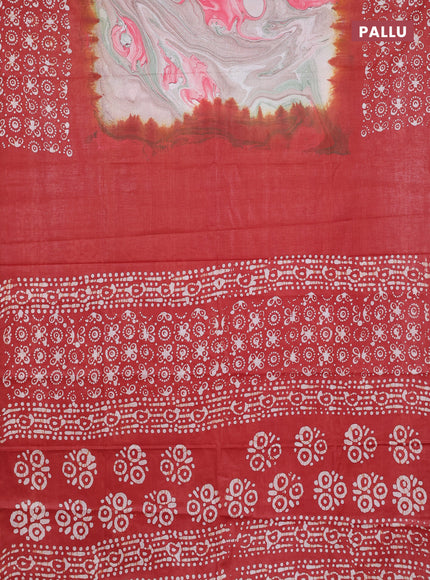Batik cotton saree multi colour and rust shade with allover prints and batik printed border