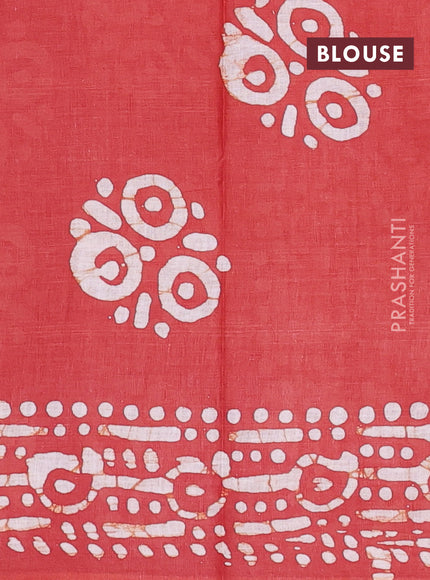 Batik cotton saree multi colour and rust shade with allover prints and batik printed border