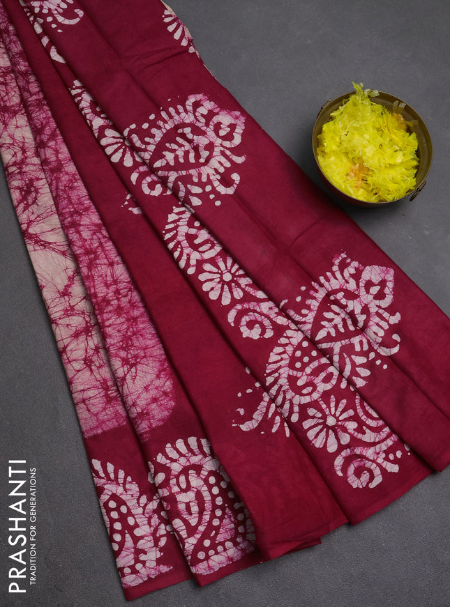 Batik cotton saree pink with allover prints and batik printed border