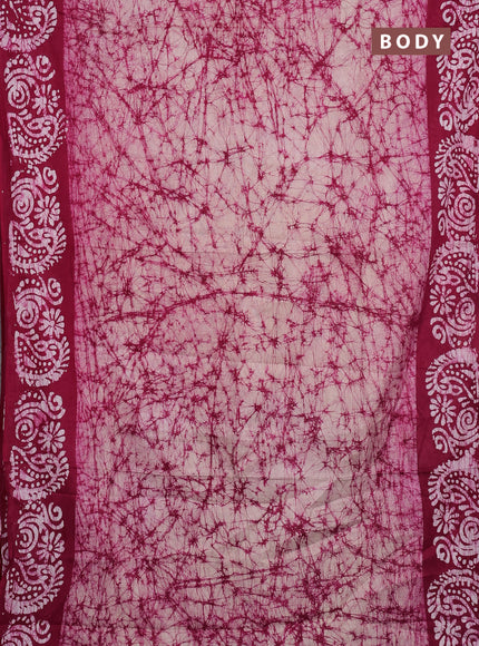 Batik cotton saree pink with allover prints and batik printed border