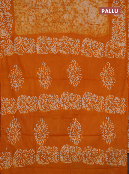 Batik cotton saree mango yellow with allover prints and batik printed border