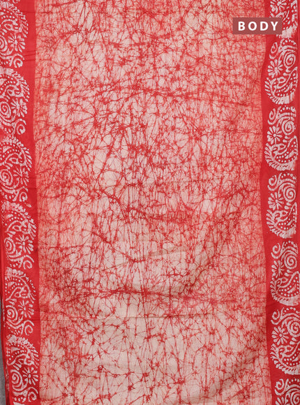 Batik cotton saree red with allover prints and batik printed border