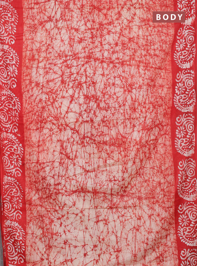 Batik cotton saree red with allover prints and batik printed border