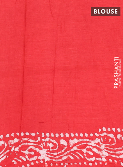 Batik cotton saree red with allover prints and batik printed border