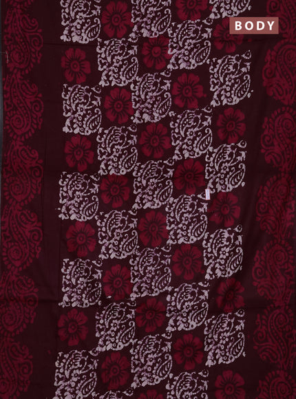 Batik cotton saree deep wine shade with allover prints and batik printed border