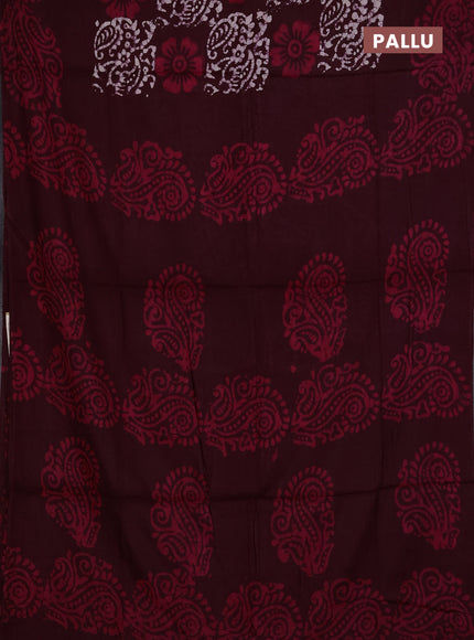 Batik cotton saree deep wine shade with allover prints and batik printed border