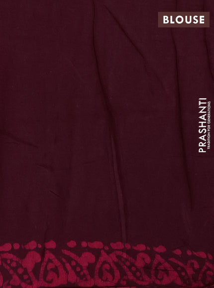 Batik cotton saree deep wine shade with allover prints and batik printed border