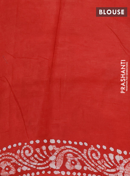 Batik cotton saree beige and red with allover prints and batik printed border