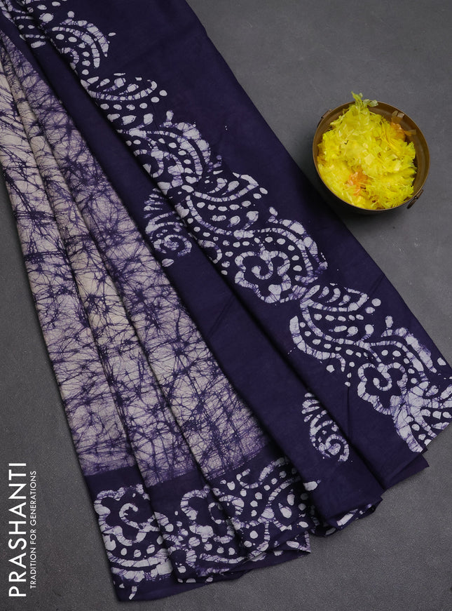 Batik cotton saree violet with allover prints and batik printed border