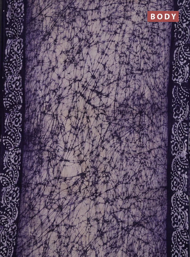 Batik cotton saree violet with allover prints and batik printed border