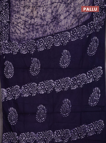Batik cotton saree violet with allover prints and batik printed border