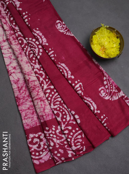 Batik cotton saree pink with allover prints and batik printed border