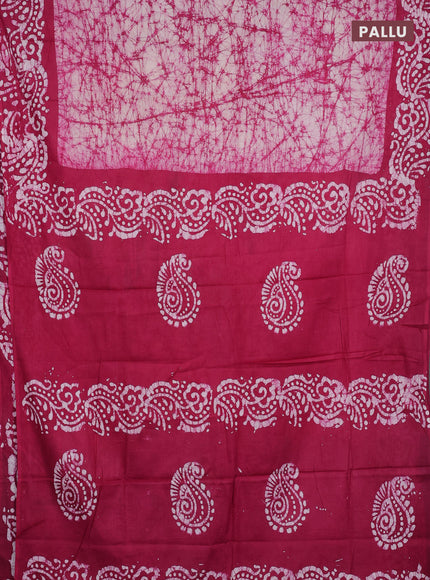 Batik cotton saree pink with allover prints and batik printed border