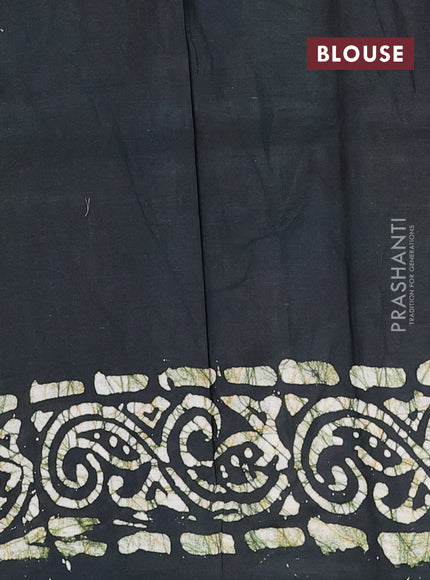 Batik cotton saree beige and black with allover prints and batik printed border