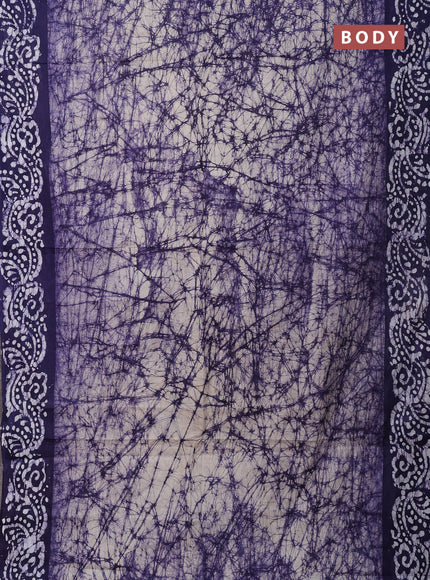 Batik cotton saree violet and navay blue with allover prints and batik printed border