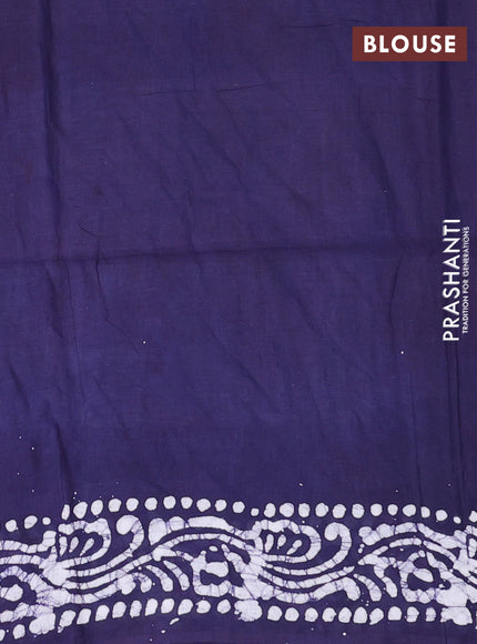 Batik cotton saree violet and navay blue with allover prints and batik printed border