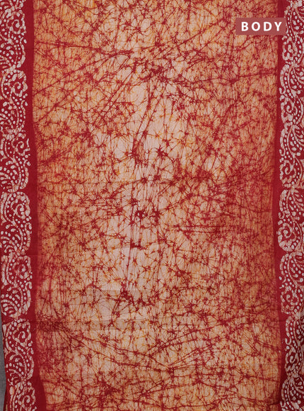 Batik cotton saree maroon with allover prints and batik printed border
