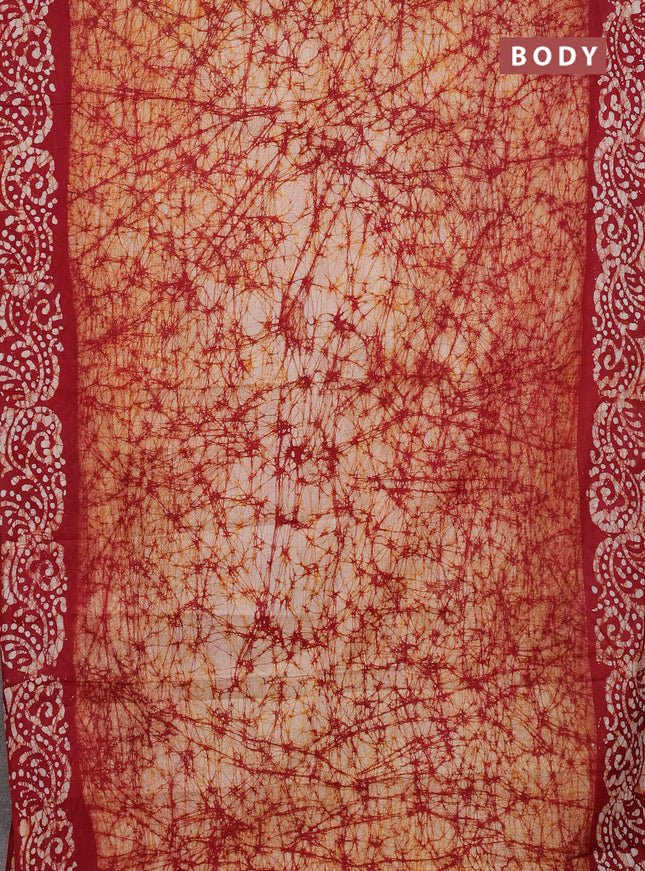 Batik cotton saree maroon with allover prints and batik printed border