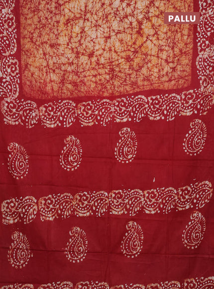 Batik cotton saree maroon with allover prints and batik printed border