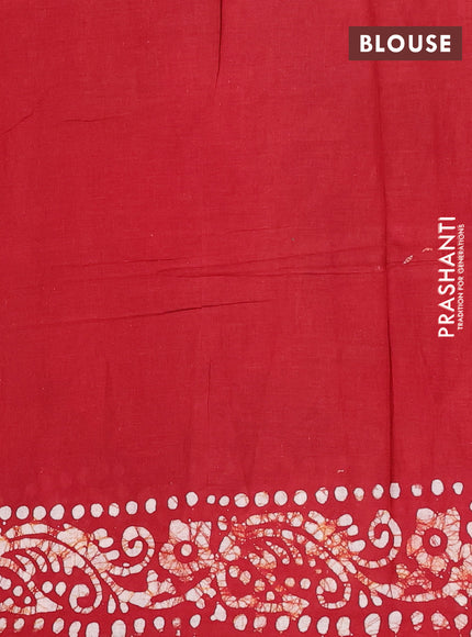 Batik cotton saree maroon with allover prints and batik printed border