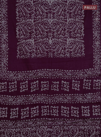 Batik cotton saree wine shade with allover prints and batik printed border