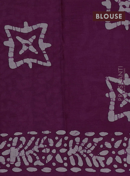 Batik cotton saree wine shade with allover prints and batik printed border