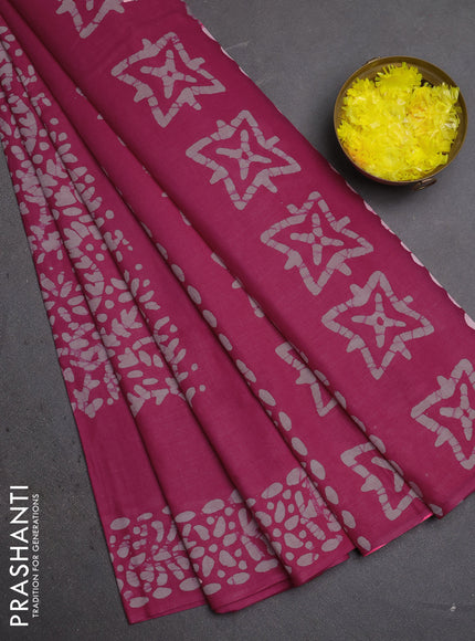 Batik cotton saree pink with allover prints and batik printed border