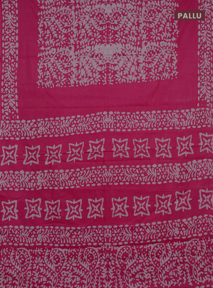 Batik cotton saree pink with allover prints and batik printed border