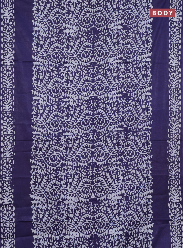 Batik cotton saree navy blue with allover prints and batik printed border