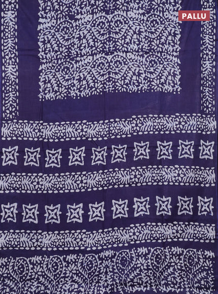 Batik cotton saree navy blue with allover prints and batik printed border