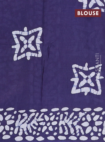 Batik cotton saree navy blue with allover prints and batik printed border